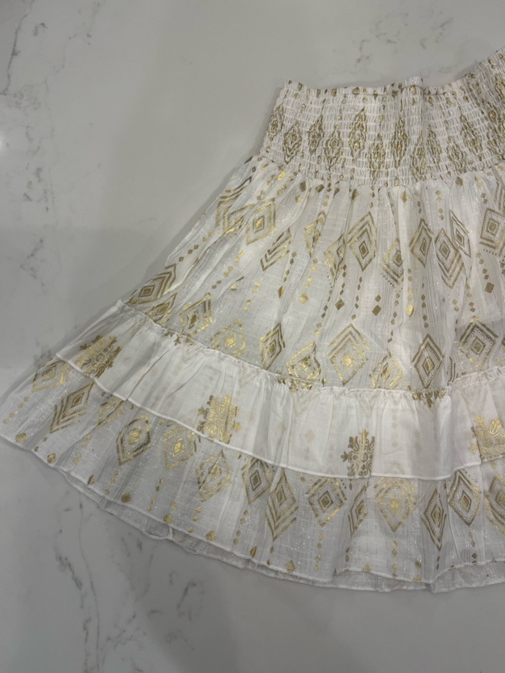 NWOT Aqua Women's White Skirt with Gold Foil Pattern